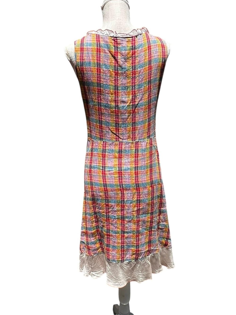 🌻Vintage Neesh by D.A.R. Madras Plaid Midi Dress A Line VNeck Sleeveless Size S - Picture 6 of 10